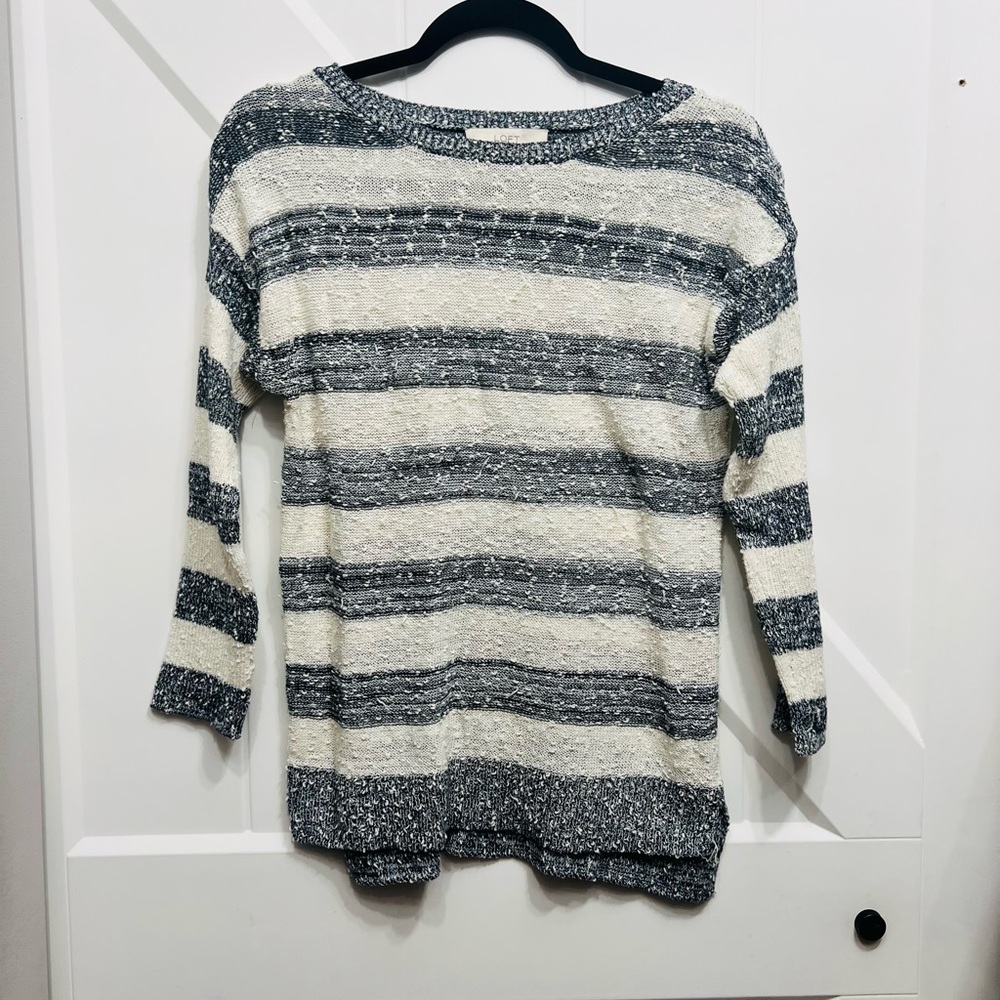 LOFT Black and Cream Knit Sweater